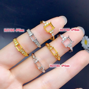 新款S925纯银戒指空托 长方4*5 4*6 6*8mm 简单百搭日韩中性风款