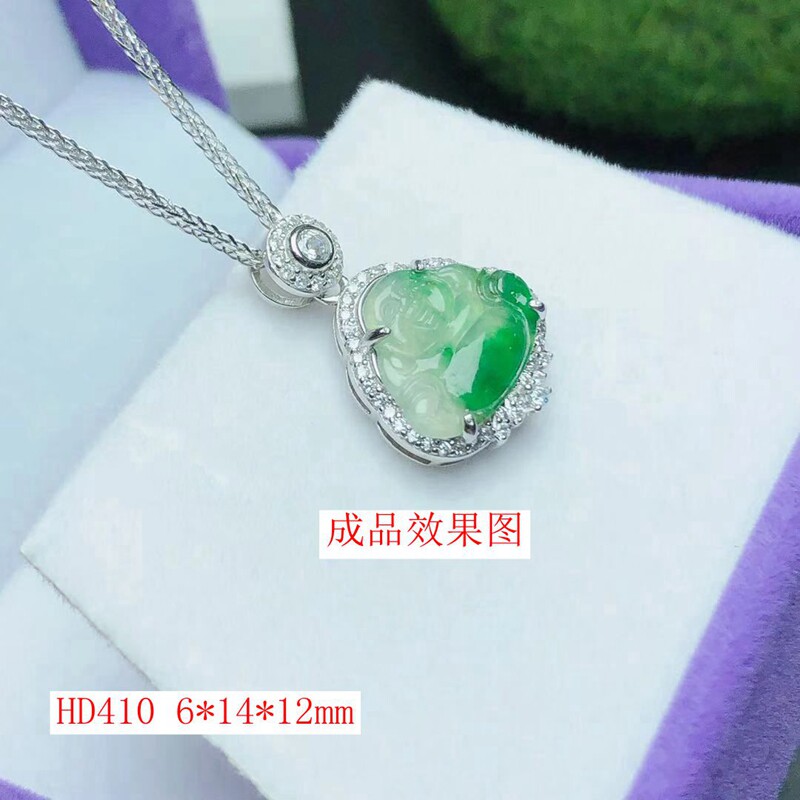 加工定制S925纯银小佛公吊坠空托银托6*14*12mm可镶嵌翡翠碧玉等