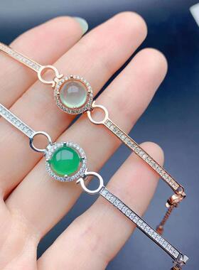 时尚克拉莫桑钻手镯空托翡翠