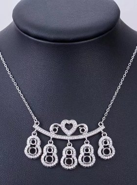 银锁骨链链牌空托S925葫芦34