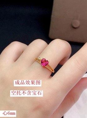 新S925纯银心形戒指银空托小尺寸心6*6mm时尚简约清新百搭 活口