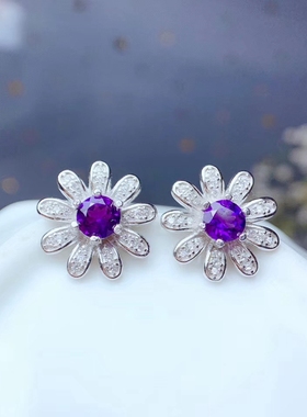 新款太阳花s925银耳钉学生款裸石