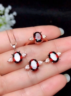 s925银套装空托戒指等耳钉红宝石