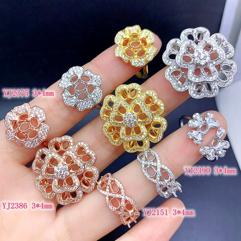 S925银群镶戒指空托尺寸3*4mm