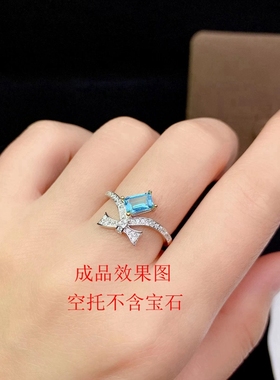 新S925纯银长方形戒指银空托 小尺寸4*6mm可镶嵌红蓝宝祖母绿等