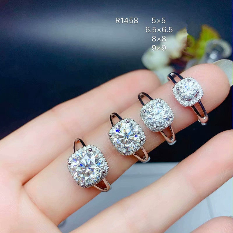 新款S925银莫桑钻戒指成品 银空托圆5圆6.5圆8圆9mm镶嵌水晶彩宝