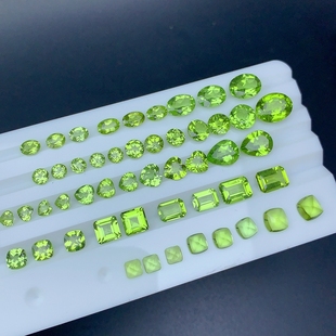 批发天然橄榄石裸石戒面圆形椭圆心形等18K金 S925银空托镶嵌DIY