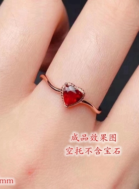 S925银时尚简约心形戒指指环空托心5*5mm 代镶嵌水晶碧玺祖母绿等