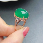 大尺寸12 S925银女款 椭圆戒指空托 16mm来石代镶嵌玉髓碧玉蜜蜡