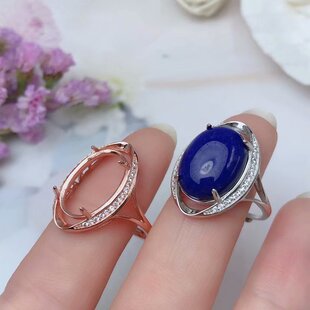 新款S925银戒指空托大尺寸12*16mm来石代镶嵌蜜蜡琥珀等戒面