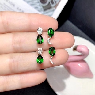 S925纯银耳钉银空托水滴5*7mm椭圆DIY星星月亮AB款时尚轻奢百搭