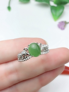 S925银 活口戒指空托尺寸7*9mm可 来石镶嵌翡翠碧玉平底素面裸石