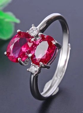 镶嵌翡翠碧玺红宝石戒指空托