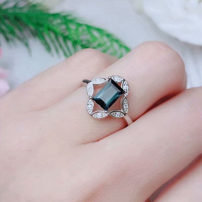 S925银女款长方形戒指空托多尺寸5*7来石代镶嵌碧玺彩宝翡翠等