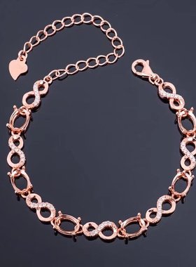 S925银6粒裸石镶嵌手链空托5*7mm可来石代镶嵌选款配石银空托