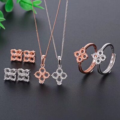 四叶草空托戒指吊坠3来石免费