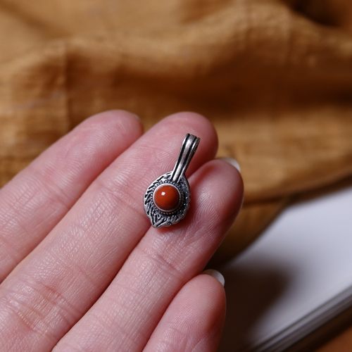 925银镶嵌天然南红卡子藏式文玩纯手工DIY念珠手串侧挂小元素配饰