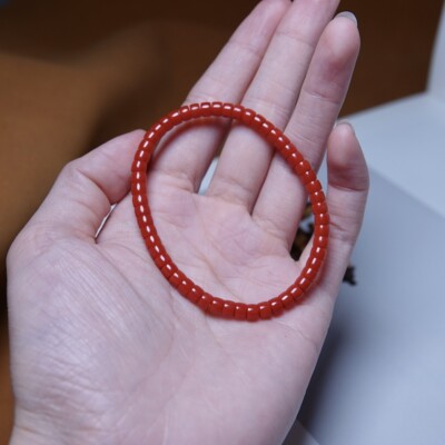 4mm直切天然红海鲜单圈手串全品无暇无虫眼随身百搭配饰一图一物