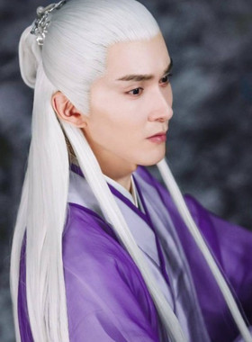 cos东华帝君白色假发古装长直发手钩款纱边汉服造型仿古男士假发