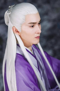 cos东华帝君白色假发古装长直发手钩款纱边汉服造型仿古男士假发