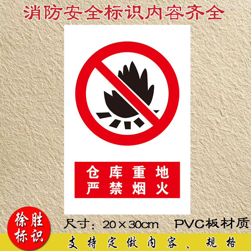 仓库重地严禁烟火安全标识牌 禁止吸烟消防警示牌 标示牌 标志牌