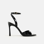 TANA 2025春夏新款 细跟性感黑色高跟鞋 ZABA 超高跟露趾一字带凉鞋