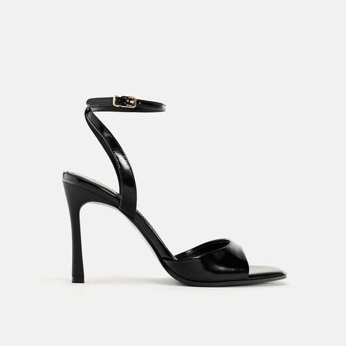 ZABA TANA 2025春夏新款细跟性感黑色高跟鞋超高跟露趾一字带凉鞋