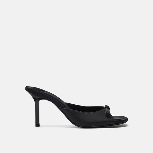 ZABA TANA 2025欧美夏季高跟鞋黑色简约凉鞋细跟一字拖蝴蝶结拖鞋