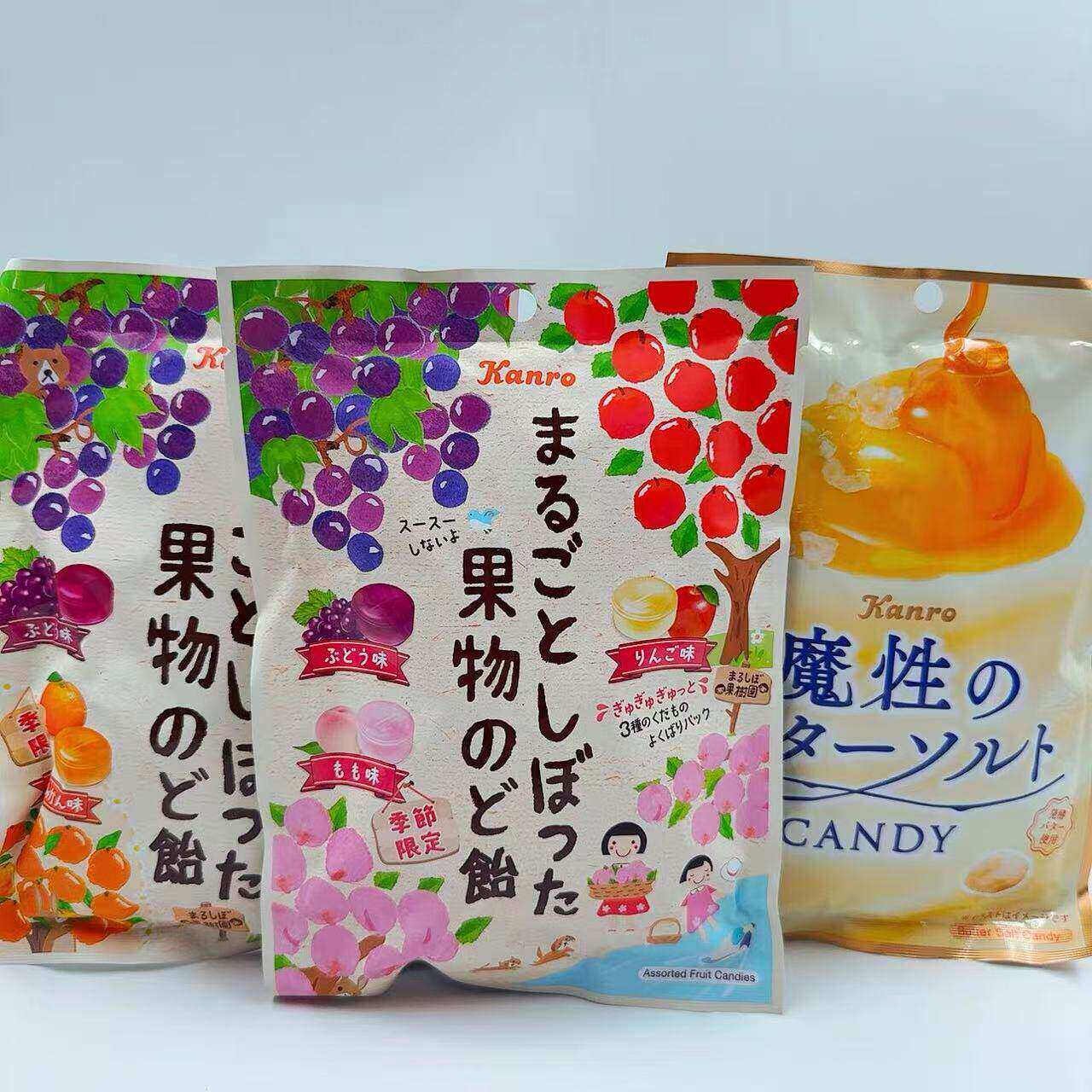 日本 本土kanro甘乐水蜜桃果汁制成的多汁润喉水果糖果独立包装80