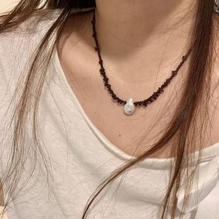 ins欧美风巴洛克异形珍珠碎片天然石项链气质复古锁骨链