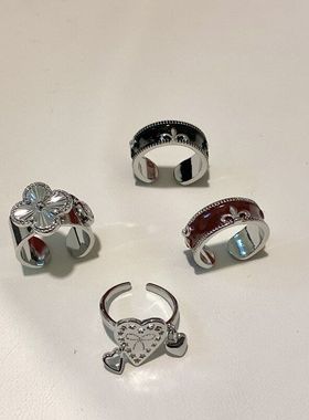 秋冬气质秋冬十字花亮面戒指轻奢红色滴釉戒指女小众设计中古感对