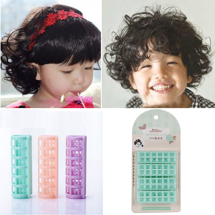 儿童不伤发卷发器短发卷发筒小卷发夹子母夹发卷4个波浪卷梨花卷