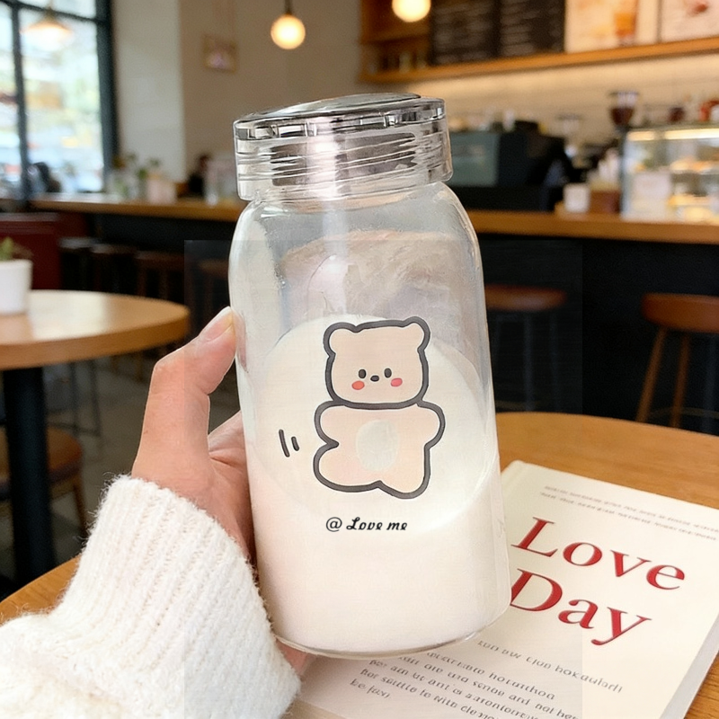 2026新款夏季森系玻璃杯女学生水杯便携牛奶咖啡果汁早餐豆浆杯子