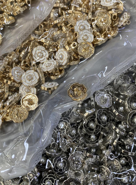 【艺森】fine玫瑰花黑白色点油纽扣珍珠金属小扣子针织开衫衬衣扣