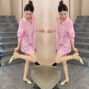 2025春秋新款重工刺绣衬衫宽松显瘦衬衣设计小众气质长款显瘦衬衫