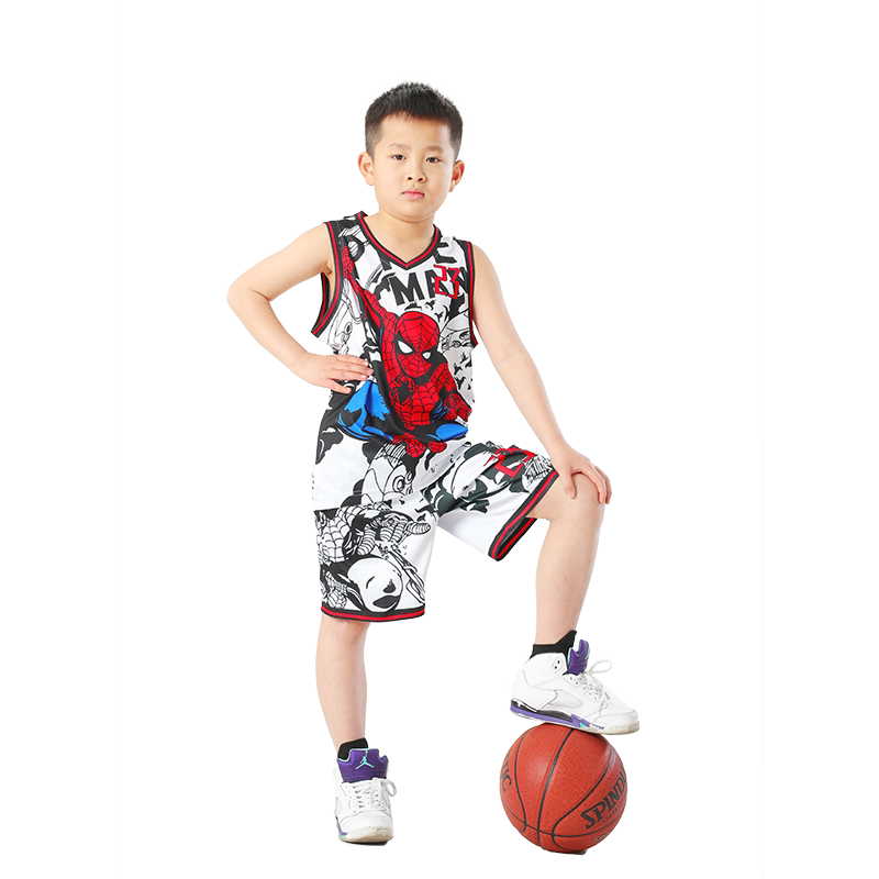 儿童篮球服套装男中大童小学生运动训练背心卡通动漫蜘蛛侠篮球衣