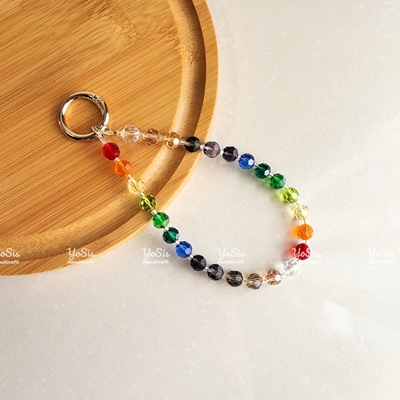 YoSis原创爆闪水晶手机链女ins时尚小清新冰透彩虹水晶手腕串珠