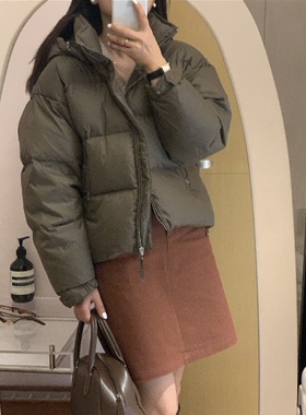 BY MIN 韩国秋冬新款 简单利落 酷飒感 小立领短款连帽羽绒服