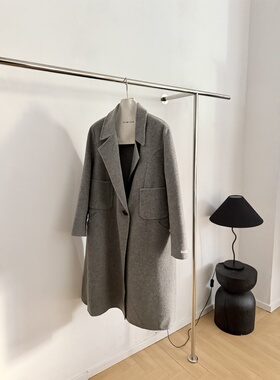 灰色A字宽松洋气版型双面呢大衣女中长款