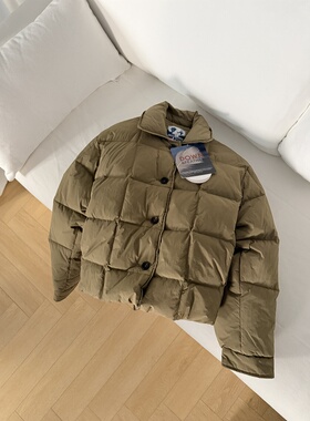 翻领压格短款宽松廓形保暖羽绒服小个子