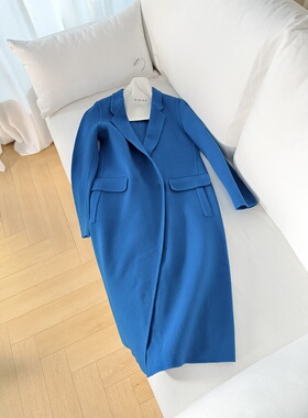 韩国高级感克莱因蓝双面呢大衣女中长款