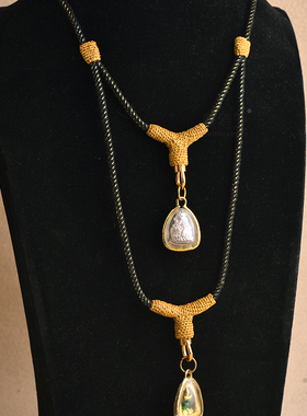 泰国佛牌项链两挂绳双扣黑金绳