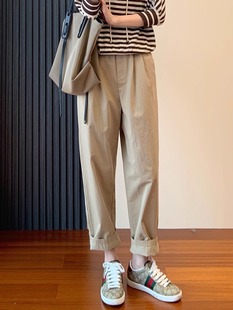 女显瘦宽松老爹裤 2025春夏新款 九分休闲裤 梨形身材水洗棉工装 爆款