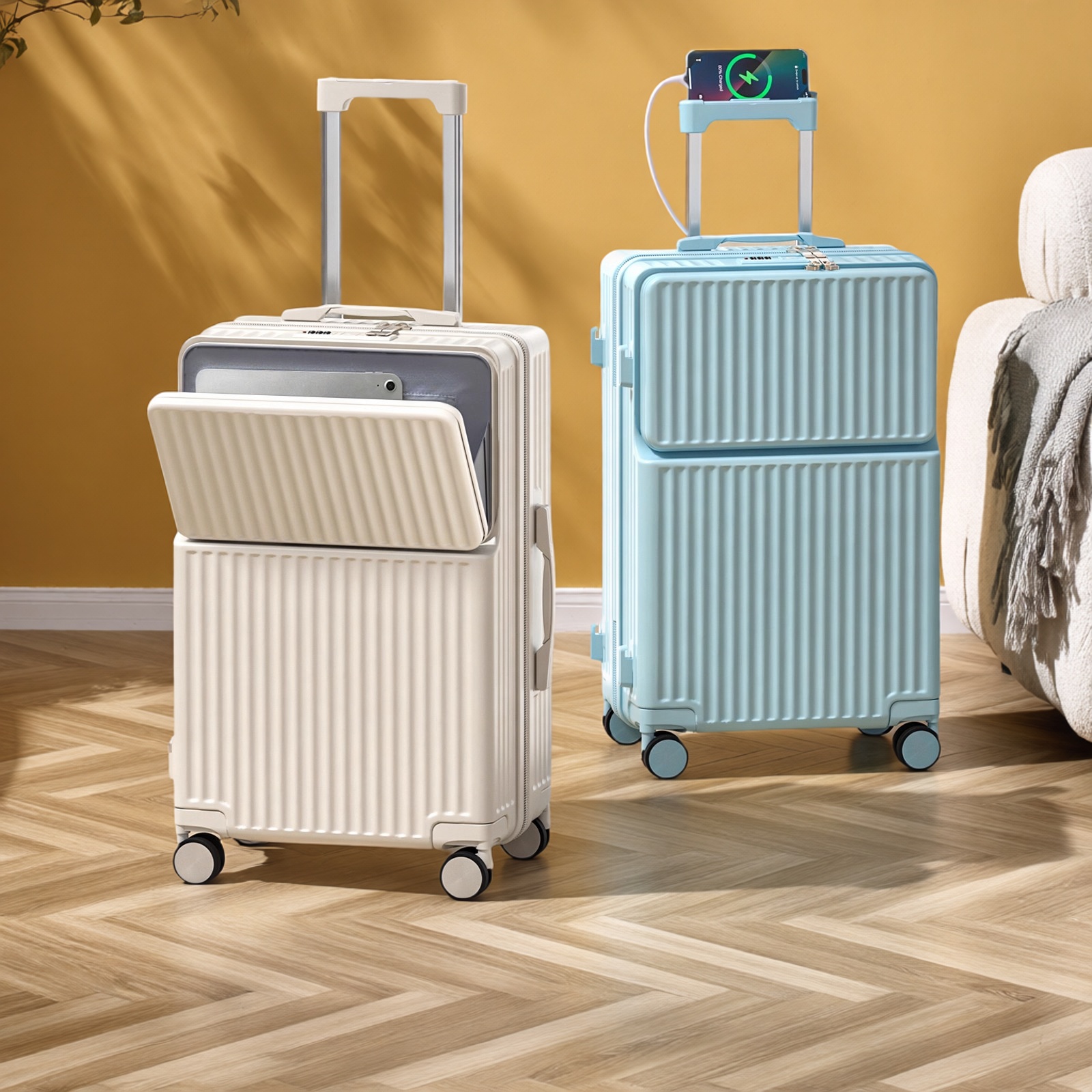 2025新款前置开口行李箱20寸静音轮子半开盖登机箱旅行箱学生耐用