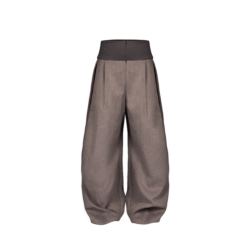 BEVAN UP|Lapel trousers*沙砾亚麻棕廓形捏褶翻领高腰裤