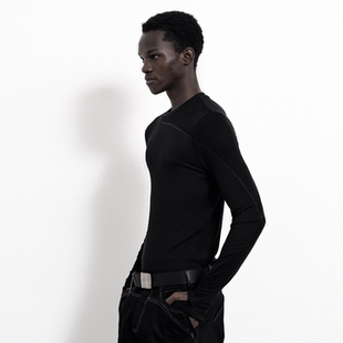 BEVAN UP | 侧角弧线 莫代尔透气坑条 微透手袖合身休闲长袖