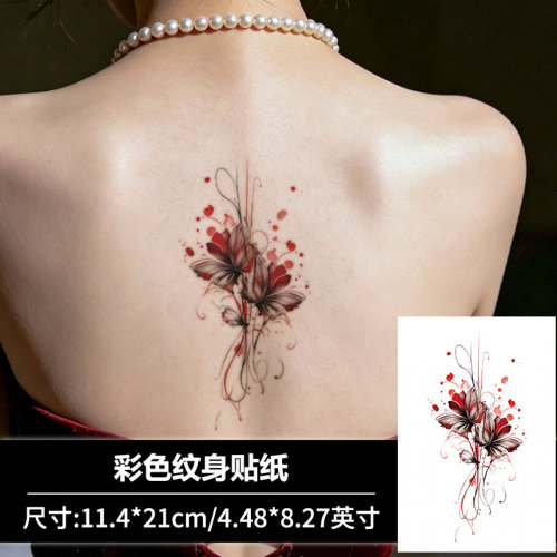 【2张】彼岸花纹身贴半永久手臂彩色贴纸男女防水持久临时刺青