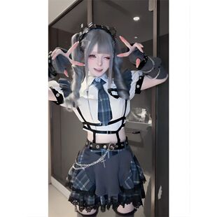 【格屿暗契】古早亚文化风氛围感套装设计感上衣格纹短裙两件套女