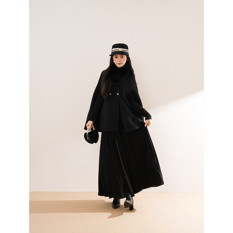 财阀千金 斗篷大衣女2025秋冬新款外套气质韩系连衣裙毛领套装,女装/女士精品,时尚套装,淘宝优惠券,粉丝福利购,淘宝优惠卷