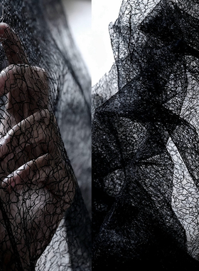 黑色不规则镂空乱网网纱哑光肌理网布蕾丝裙子透视婚纱设计布料